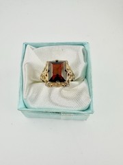 Antique Art Deco Signed Uncas Gold Tone Ring Red Paste Stone Sz5.5 Repair Read