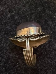 Handmade Southwestern Style Chalcedony Ring Unmarked Silver Tone Scroll Work