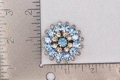 Vintage Sky Blue Rhinestone Starburst Brooch Crystal Silver Floral Pin 50s BinBI