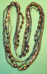 Multi Stranded AMBER Glass & Colorful GLASS Beaded Knotted Chain Necklace