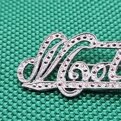 Vtg Marcasite Monogram Mother’s Day Brooch Mom Silver Tone Estate Pin Read