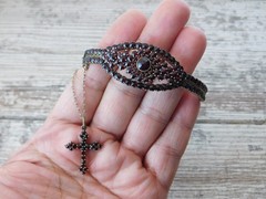 Vtg Antique 900 Silver Bohemian Garnet Bracelet Ring Necklace Pin Pendant Lot