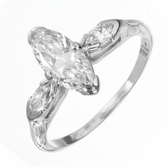 Vintage 0.93ct Ideal Cut Marquise Certified Platinum Ring Marquise Sides EGL