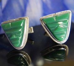 Vintage Men’s Triangle Aztec Green Jade Sterling Silver 0.925 Cuff Links