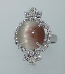 Unusual Cat’s eye Watermelon Tourmaline & Diamond 14K Ring