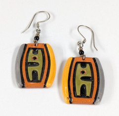 Vintage Painted Southwestern Style Clay Pottery Drop Pierced 2.5″ Earrings