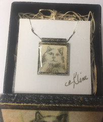17.5 in Italy Sterling Silver Necklace Cat Print by Diane Kline in Org Gift Box