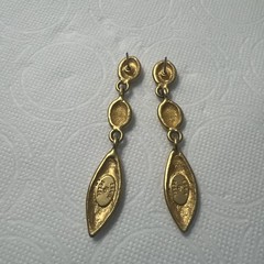 VTG Erwin Pearl Matte Gold Dangle Pierced Earrings Signed – Nice