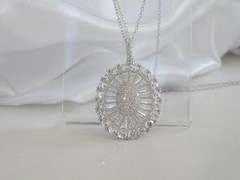 Antique Style Sterling Silver 925 Baguette Cluster CZ Large Pendant Necklace 18″