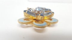 Vintage Blue Glass Rhinestone Enamel Flower Brooch Marquise Round Gold Tone Pin