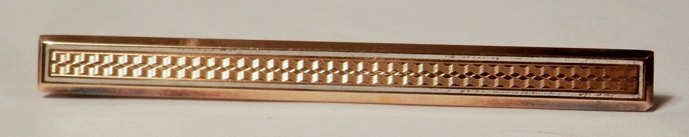 Riker Bros Circa 1940s White Enamel 14K Yellow Gold Brooch Bar Pin 62mm