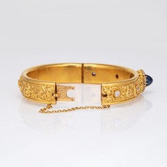 Antique GIA No Heat Sapphire Diamond Bracelet 19k Yellow Gold Leitao & Irmao