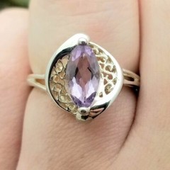Silver Marquise Amethyst Filigree Ring-925-10.5mm Stone-1TCW-February-Elegant-
