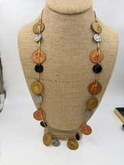 Vintage Necklace Coin Flutter Station Chain Mixed Metal Lightweight 28 in
