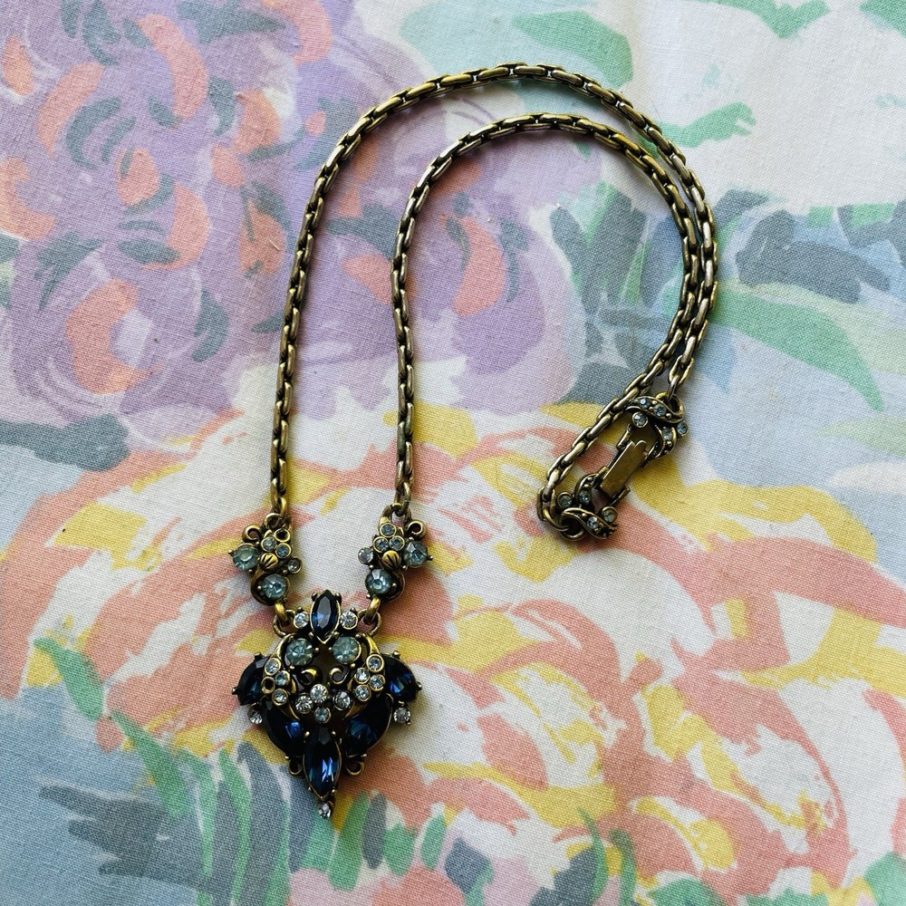 Vintage Signed Hollycraft Electric Blue Rhinestone Necklace Copr 1952 Rare AS IS