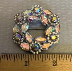 Vintage Signed Weiss Pink AB Rhinestone Circle Pin Brooch Marquise Wreath Floral