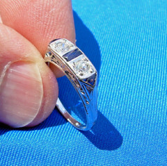 ORIGINAL Diamond Sapphire Deco Wedding Band Antique SOLID 18K GOLD Belais Ring