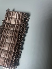Vintage Silver Tone Stretch Cuff Bracelet Dangle Bead Fringe Boho gypsy jingle