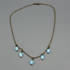 Blue Tulip Beaded Necklace Gold Tone Chain Dainty Charm Vintage 14”