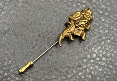 Antique Art Nouveau Butterfly Floral Victorian Repousse Gold Tone Stick Pin