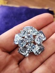 1.1/4″ Vintage Coro Brooch Pin Aquamarine Foilded Back Rhinestones Costume Jewel