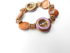 Brown AB Glass Shell Acrylic Beaded Stretch Bracelet Vintage