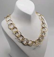 Sterling Silver Vintage Interlocking Round Link Statement Necklace 20″