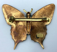 Vintage Unbranded Enamel Green Black Butterfly Brooch Pin, Western Germany