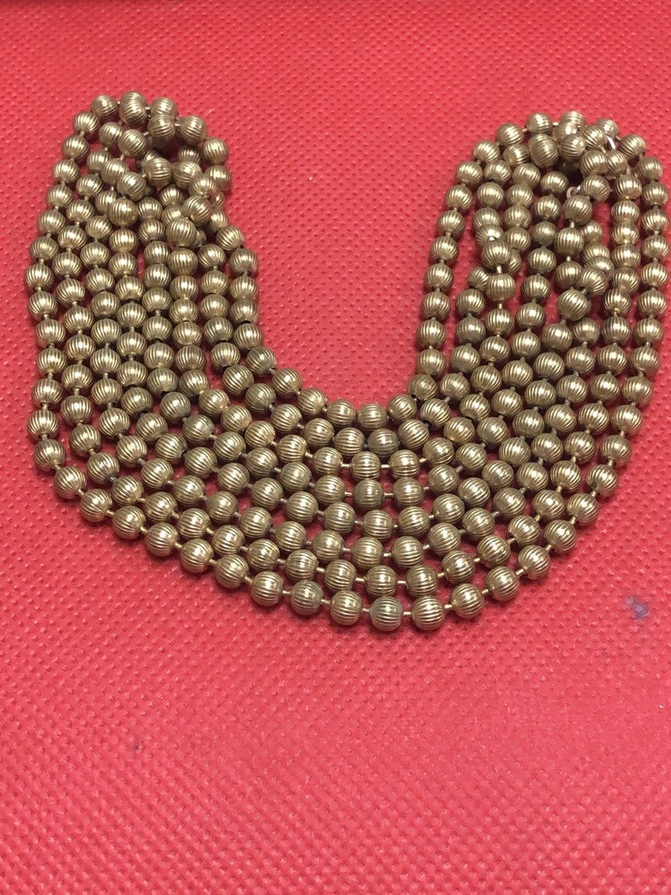 VTG GOLD TONE BALL 4.5 MM BEADED TEXTURED LONG 60″ NECKLACE SPRING RING CLASP