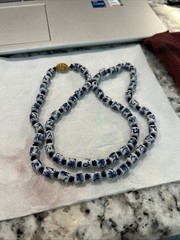 Vintage Chinoisserie Porcelain Hand Knotted Bead Necklace, Filigree Clasp