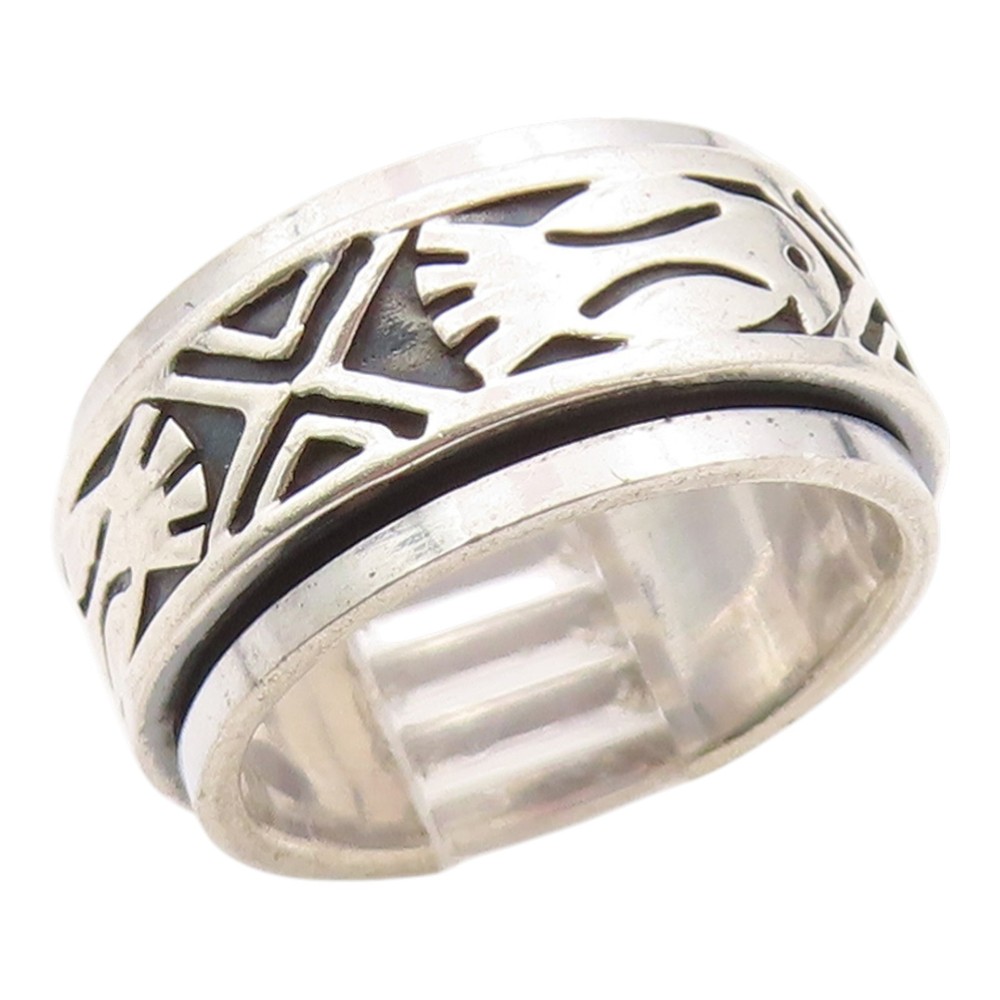 925 Sterling Silver Vintage Ring Modernist Bird Spinner Band Sz 4.5 RG36294