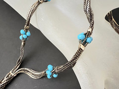 Medici Signed Silver Tone Turquoise Glass Beads Braided Multi Strand Necklace