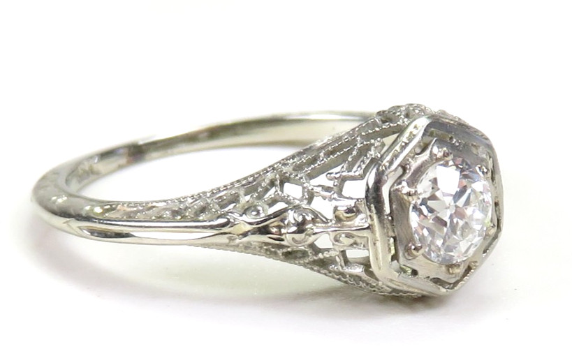 Antique Art Deco 1920’s Diamond 18KW Engagement Ring Size 6 UK-L1/2 EGL USA