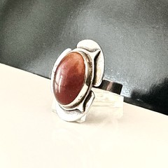 Bold Long Vintage Mid Century Modernist Sterling Silver 925 Carnelian Ring