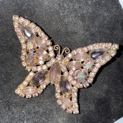 Weiss Brooch Pin Pink Butterfly 2.5 Inches Vintage Brilliant