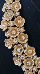 Vintage Statement Runway Collar Necklace Featuring Gold Tone Floral Rhinestones