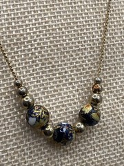 2.97 Vintage necklace, gold tone, chain, cloisonne charms