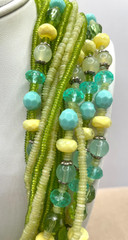 VTG Green Multi-strand beaded chunky necklace Chinese symbols