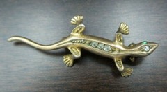 Stylish Vintage German Theodor Klotz 835 Coin Silver & Rhinestone Lizard Brooch