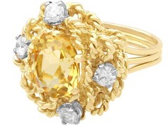 Vintage 3.27Ct Citrine and 0.80Ct Diamond, 18k Yellow Gold Ring (1984)