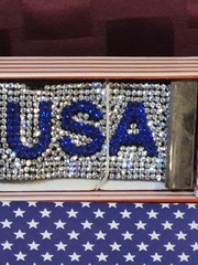 Vintage USA Flag Rhinestone Cuff Bracelet Red White Blue Patriotic 4th of July