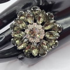 Possible D&E Juliana Green Smoky Navette Rhinestone Starburst Brooch Unsigned