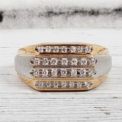 Vintage Mens 10K Yellow White Gold .30 Ctw Diamond Ring 11.25 Strong Design