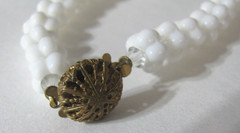Vintage White Milk Glass Necklace Molded Cloud Bubble Beads Slide Clasp