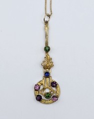 Antique Edwardian Suffragette Lavalier Pendant Necklace 14K Gold Filled Chain