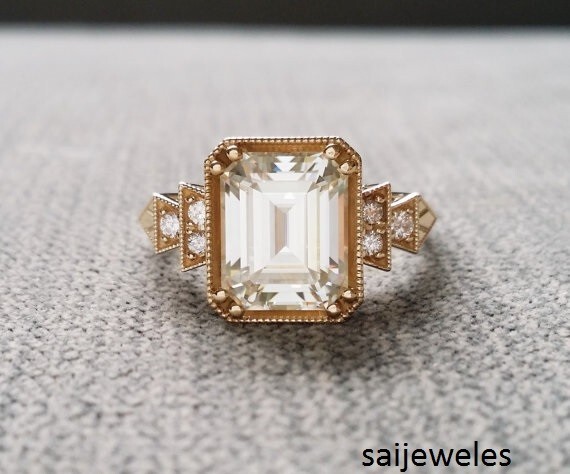 3CT Emerald Cut Diamond Lab-Created Vintage Engagement Ring 14K Rose Gold FN