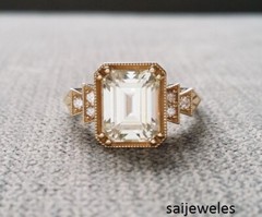 3CT Emerald Cut Diamond Lab-Created Vintage Engagement Ring 14K Rose Gold FN