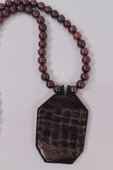 Vintage Brown Faux Pearl Pendant Necklace 23″