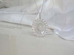 Antique Style Sterling Silver 925 Baguette Cluster CZ Large Pendant Necklace 18″