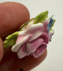 Pink Ceramic Rose Flower Floral Earrings Screw Back Made in England Vintage